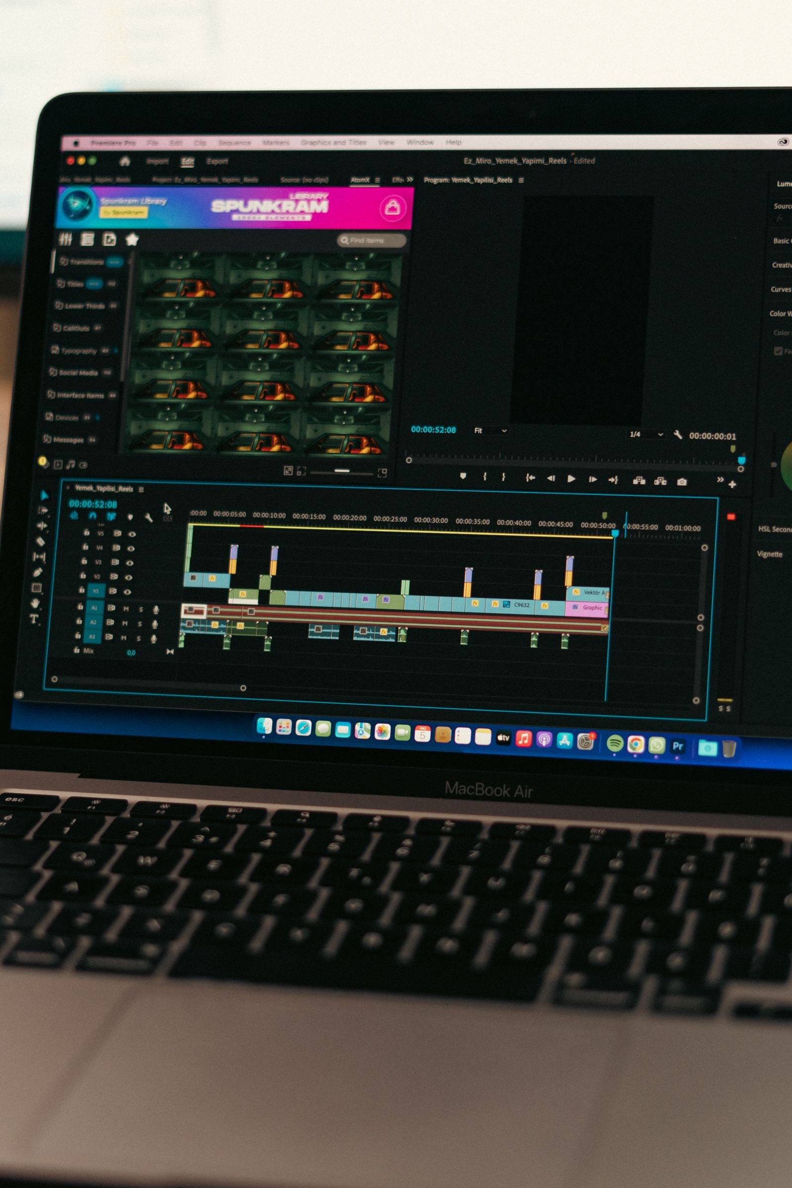 Workspace detail from a project in post-production